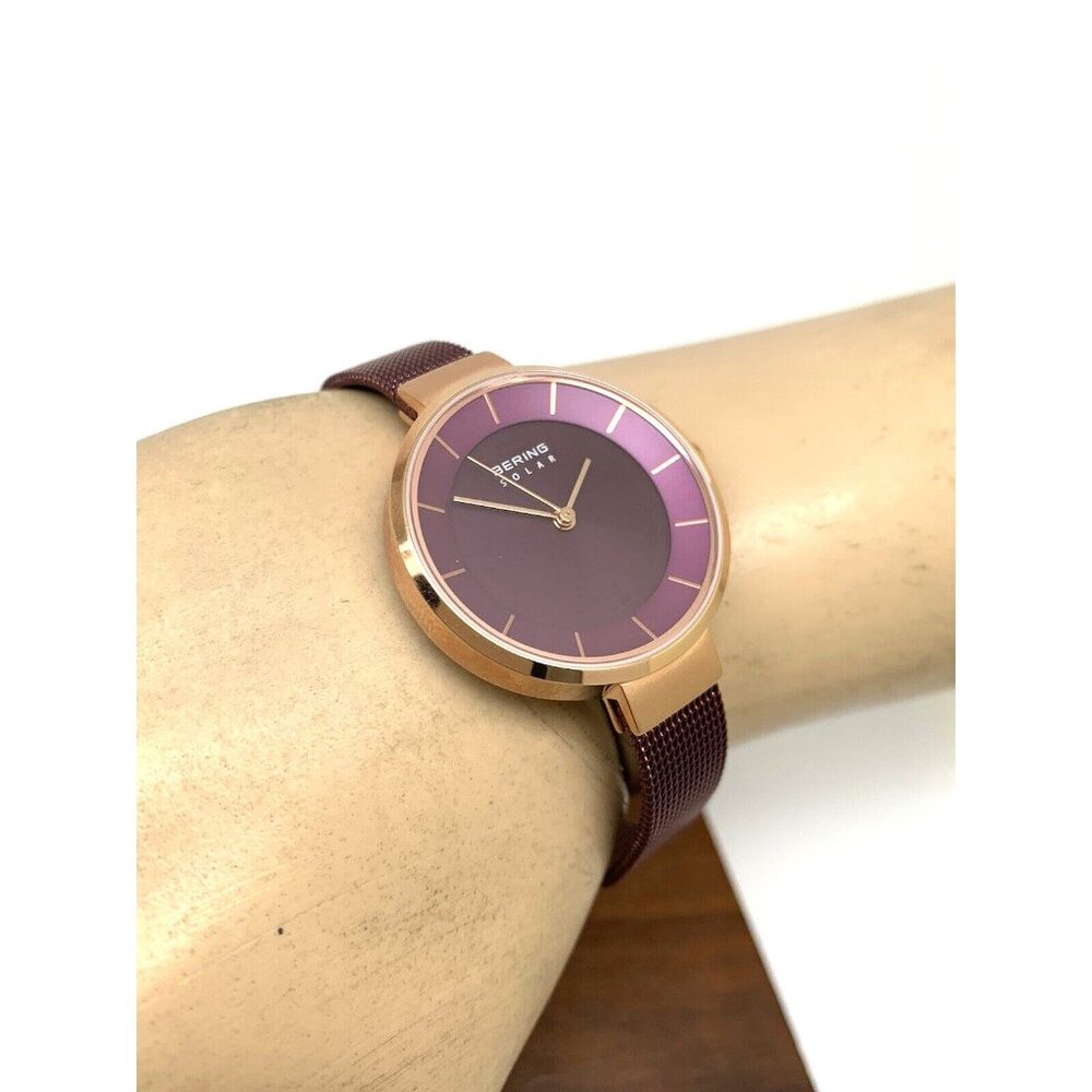 Bering Women's Watch 14631-969 Solar Rose Gold Purple Mesh Steel Band 31mm - Picture 5 of 13